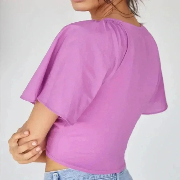 Women's Maeve Anthropologie Purple Rouched Butterfly Short Sleeve Blouse Size XS - Picture 3 of 10
